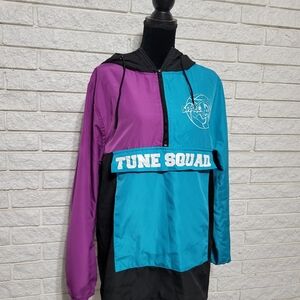 Space Jam Tune Squad Hooded windbreaker sz M Adult blue  colorblock spellout